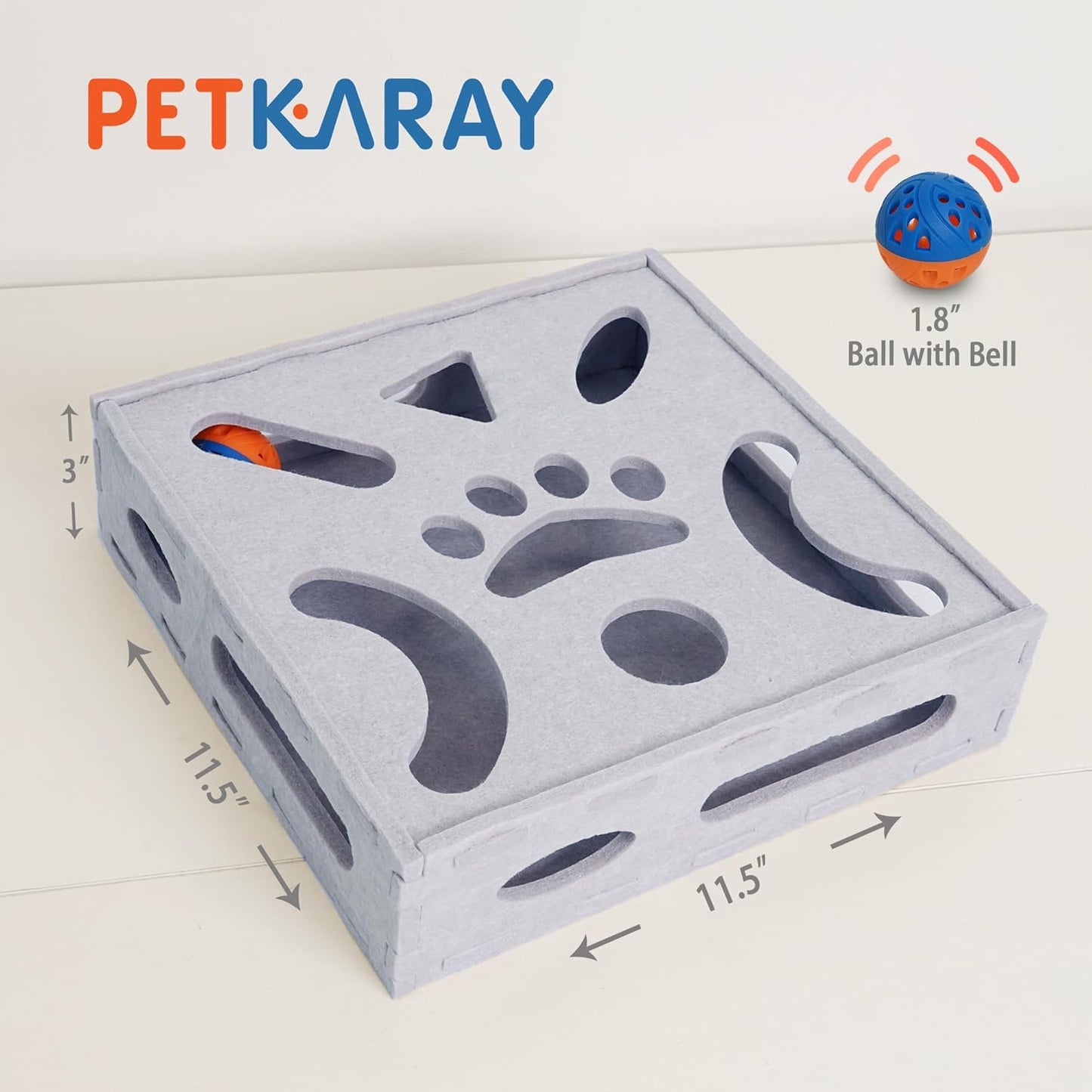 PETKARAY Felt Cat Puzzle Toy, Interactive Cat Toys for Indoor Cats, Interactive Maze for Kitten Felt Puzzle Box with Ball, Grey