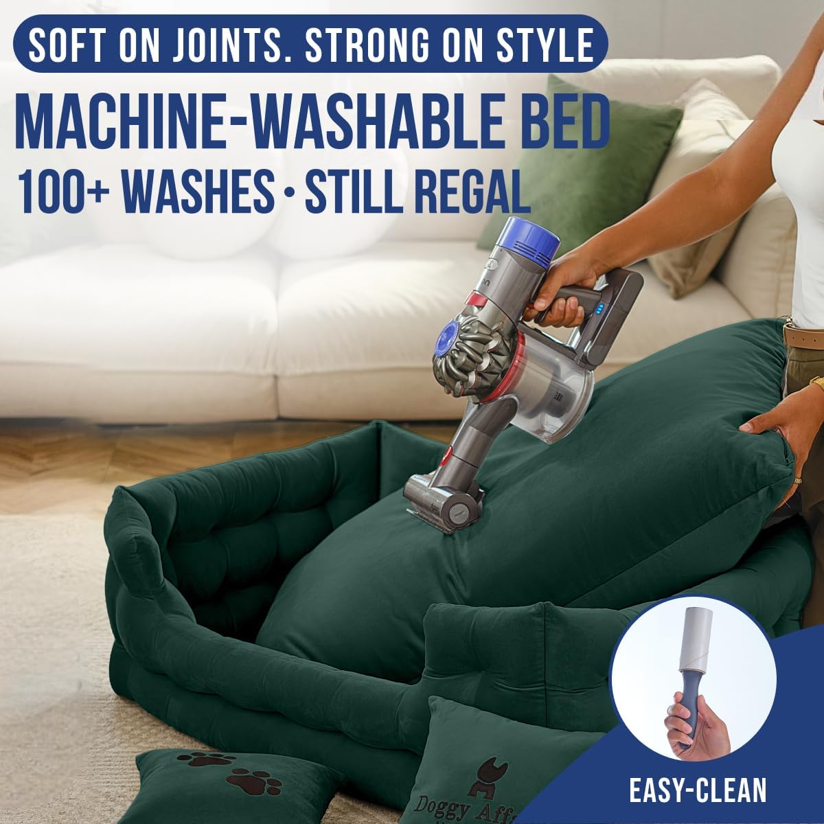 Luxury Dog Bed Chesterfield – Handcrafted Velvet Throne for Dogs | Joint Support, Calming & Temp-Regulating Comfort | Durable 5+ Years, Anti-Claw, Washable 100+ Times – L, Green