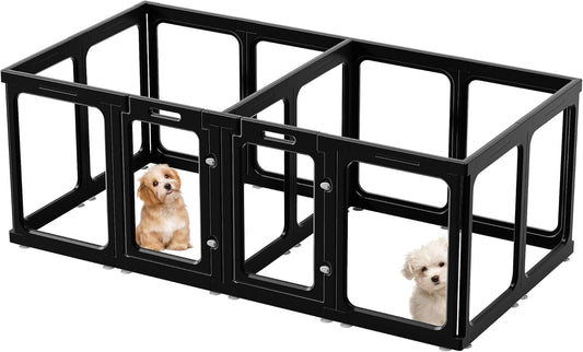 Clear Acrylic Dog Playpen with Door, for Puppy Cat Rabbit Transparent Pet Pen, Black Dog Playpen Indoor, Dog Fence, Easy Assemble & Cleaning Dog Pen for Small & Medium Dogs (23.6“ Height, 14PCS)