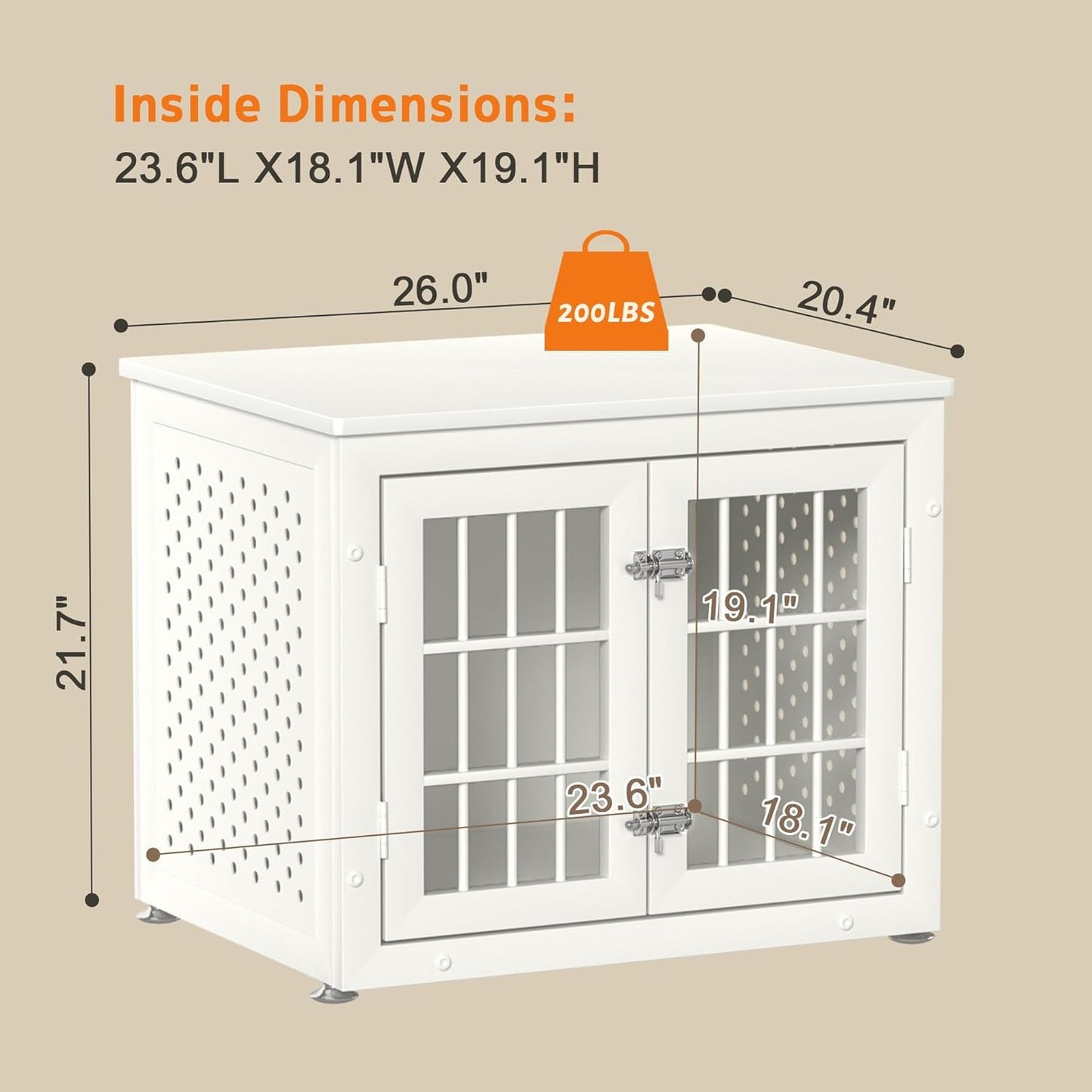26" Heavy Duty Dog Crate Furniture for Small Dogs, Metal Kennel for High Anxiety Dogs, Chew Proof Pet Cage Indoor, Decorative Kennel End Table, White