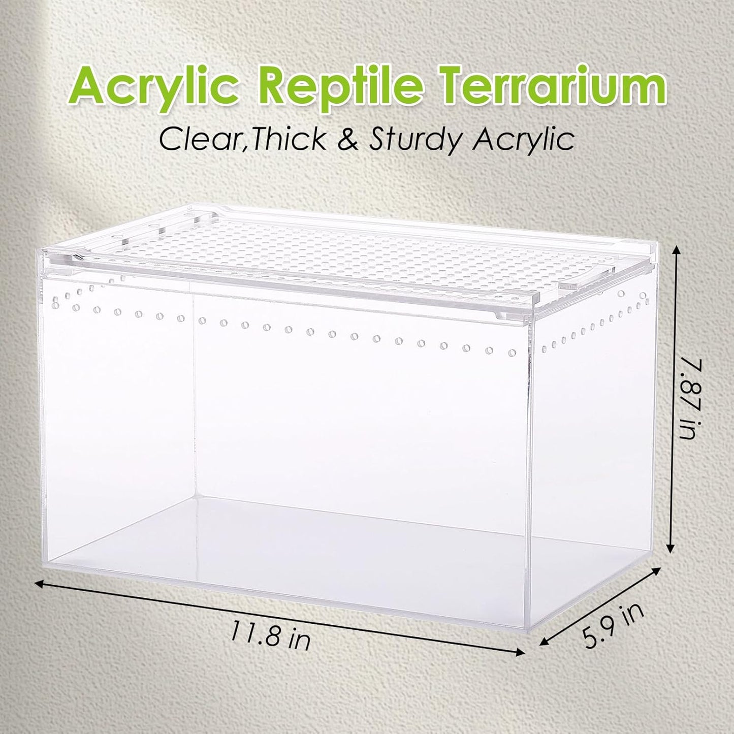 Reptile Terrarium Enclosure 12"X 8"X 6" Acrylic Tarantula Breeding Box Magnetic Hermit Crab Habitat Tank Transparent Jumping Spider Cage for Insect Snail Amphibians Sling Isopods (2.5 Gallon)
