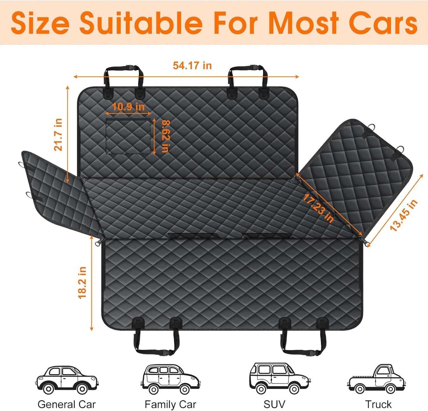 Waterproof Dog Car Seat Cover for Back Seat - Durable, Scratch Proof Pet Hammock with Nonslip Design & Storage Pockets, Fits Cars, SUVs, Trucks- S, Black