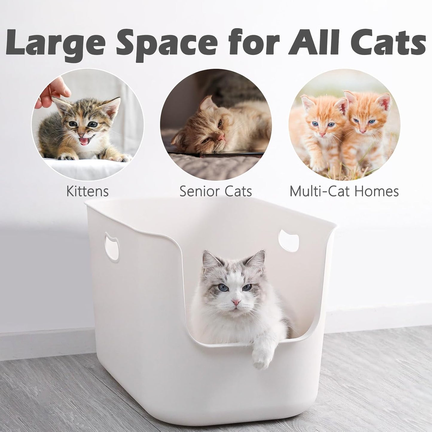 SpaceTime Extra Large Litter Box with High Sides,22.64"×14.76"×13.98" XL Multi Cat Litter Pan for Kitty,Cat Boxes for Indoor Cats,Jumbo Litter Boxes for Big Cats,Anti-Splashing,Easy to Clean