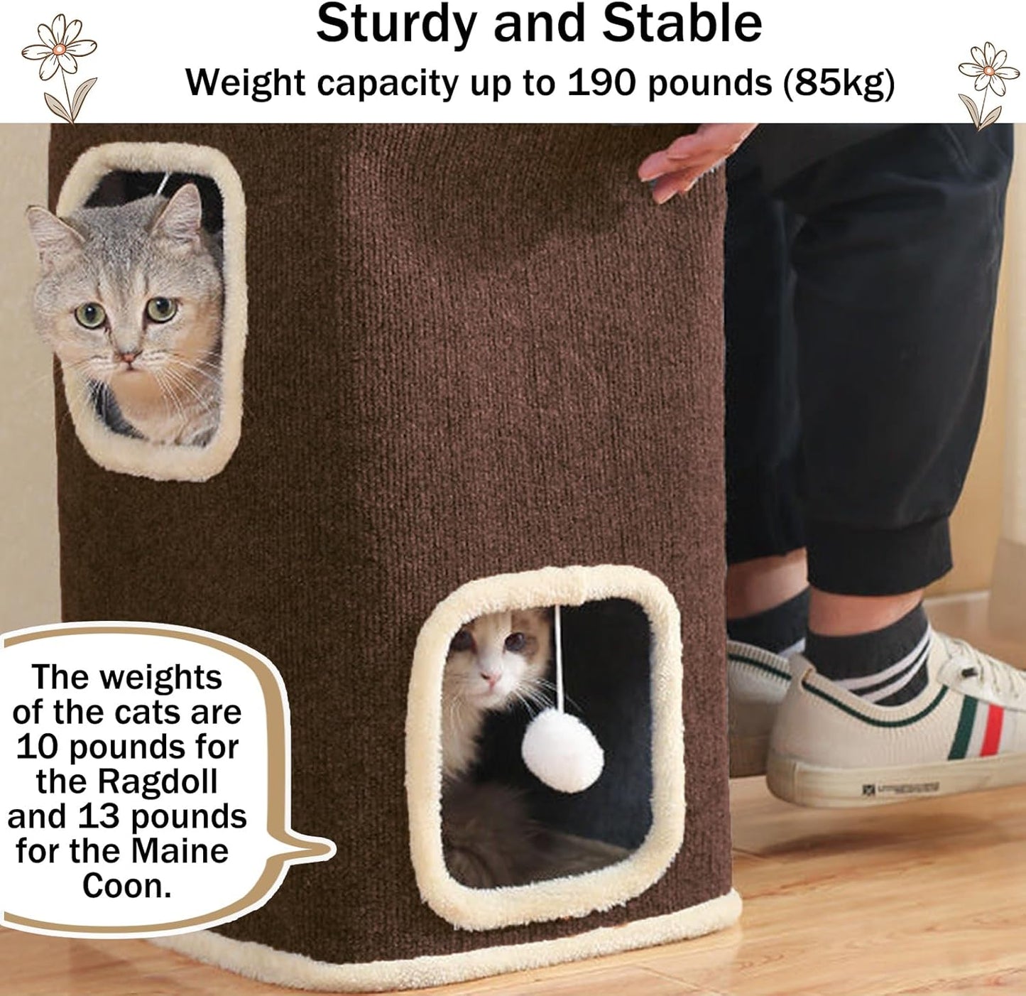 Empet Cat House for Indoor Cats Beds, Multi-Level Cat Condo, Foldable Cat Cave Coffee, 3L