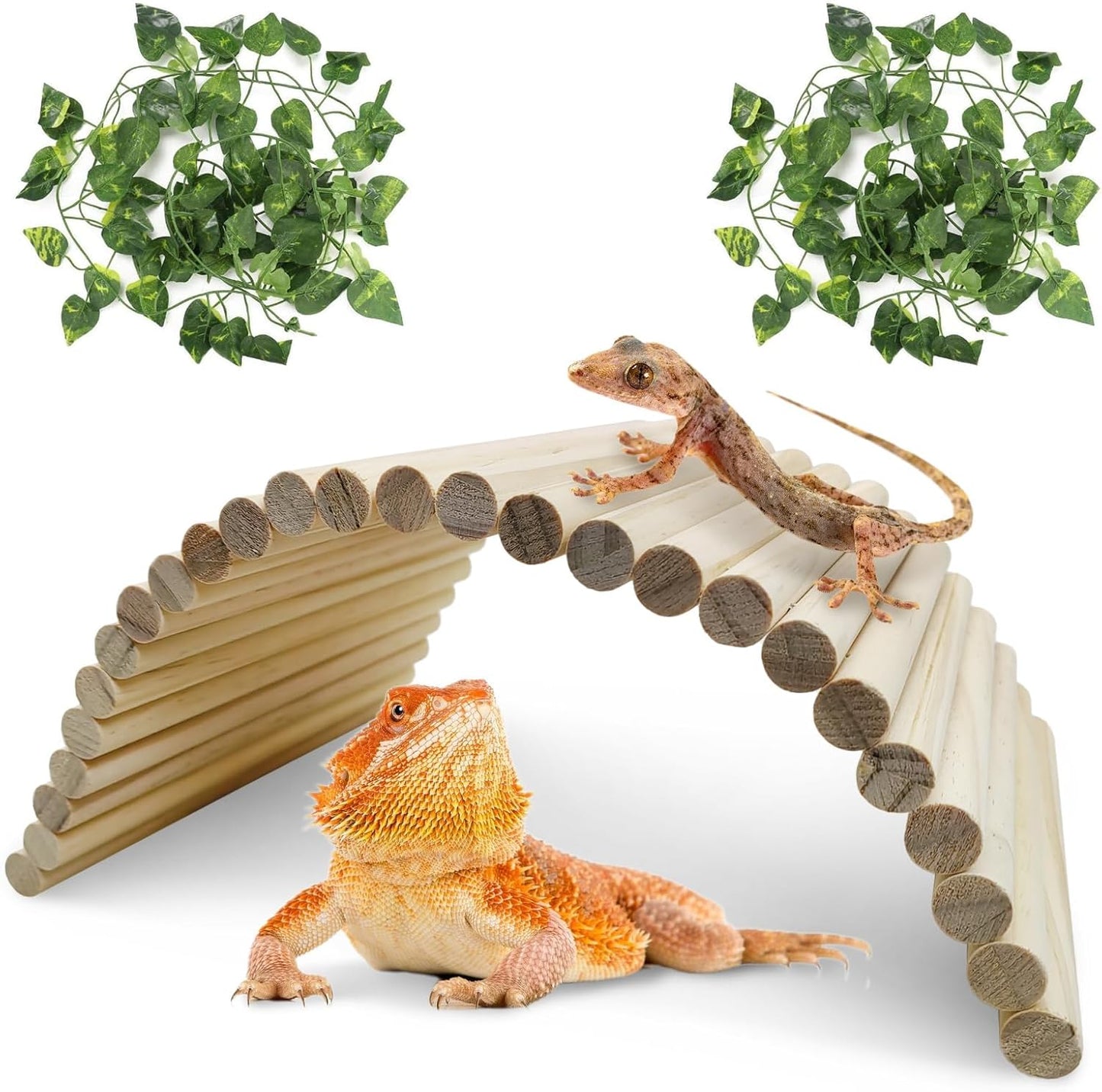 Hamiledyi 11.37 X 5.9 Inches Hides for Tortoises Wood Bendy Bridge Reptile Hide Climbing Ladder Hide Cave Turtle Habitat Decor for Lizards Gecko Spiders Snakes