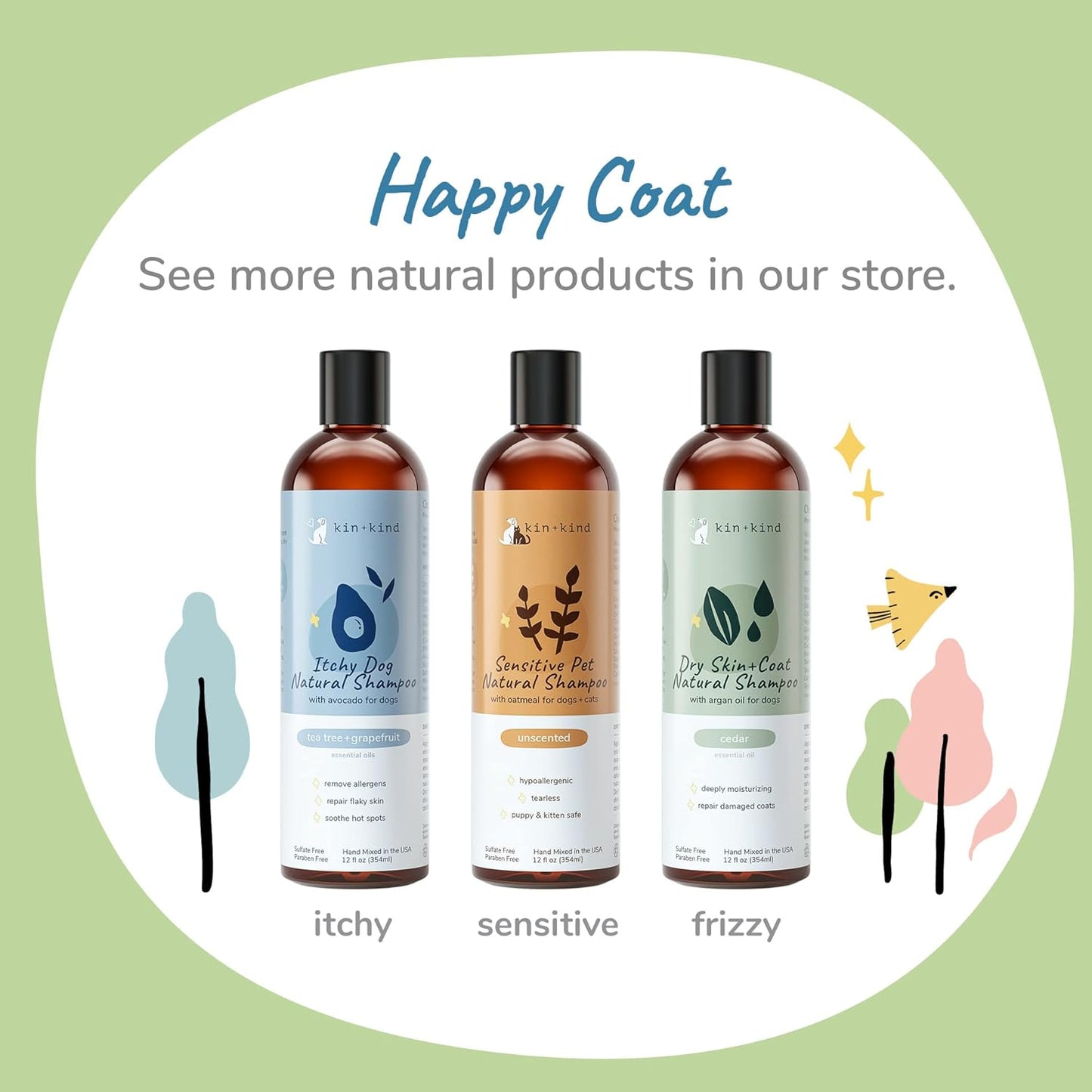 kin+kind Natural Pet Shampoo + Conditioner for Itchy Dogs and Cats - Dog Shampoo for Itchy Skin - Cat & Dog Shampoo and Conditioner with Activated Charcoal & Moisturizing Shea Butter - Made in USA