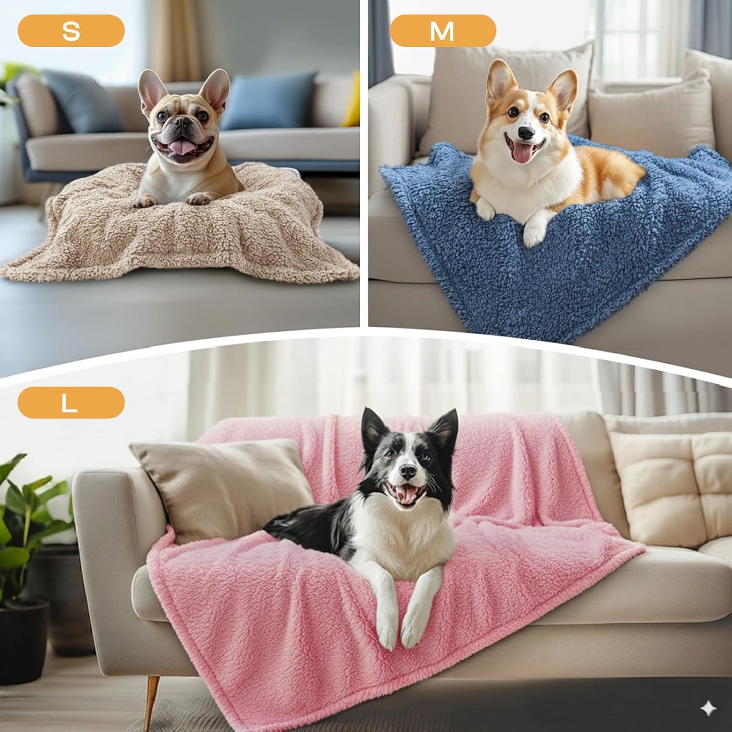 Luciphia 1 Pack 3 Calming Dog Blanket Fluffy Premium Fleece Pet Blankets Soft Sherpa Throw for Dogs Puppy Cat Beige/Pink/HazeBlue Medium (30" x20")