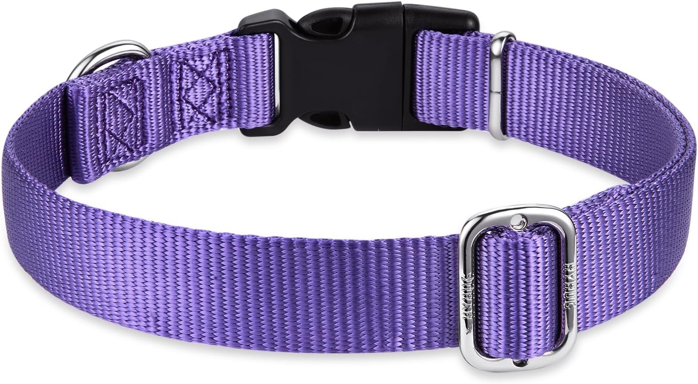 Hyhug Pets Solid Color Classic Regular Heavy Duty Basic Collar for Large Dogs, Unique Design Adjustment Triglide Slide (Buckle) Can Attached Name Tag Accessories. (Large, Ultra Violet)