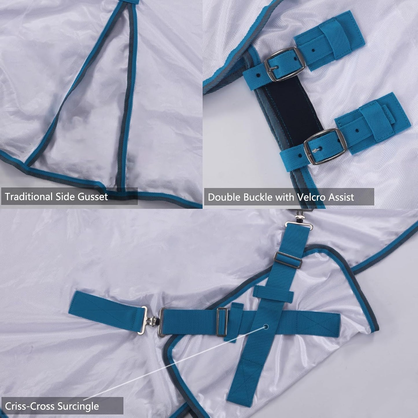 Horse Fly Sheet with Detachable Neck Cover & Belly Wrap, Adjustable Fly Sheet for Horses, Ventilated Airflow Mesh Equine Cooling Summer Flysheet White 75