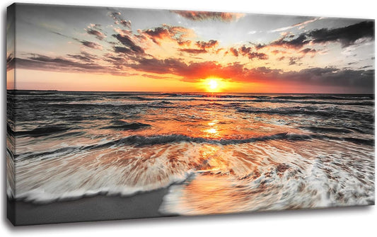 Yxbhhym-Bedroom Wall Art Beach Wall Art Black and White Sunset Canvas Prints Art Seascape Prints Poster Ocean Room Decor Painting Large Pictures for Living Room Wall Decoration Office Décor