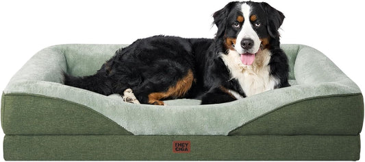 EHEYCIGA Memory Foam XXL Dog Bed for XLarge Sized, Extra Large Orthopedic Dog Sofa with Sides and Waterproof Liner, Washable Bolster Pet Couch with Removable Cover, 52x41x8 Inch, Green