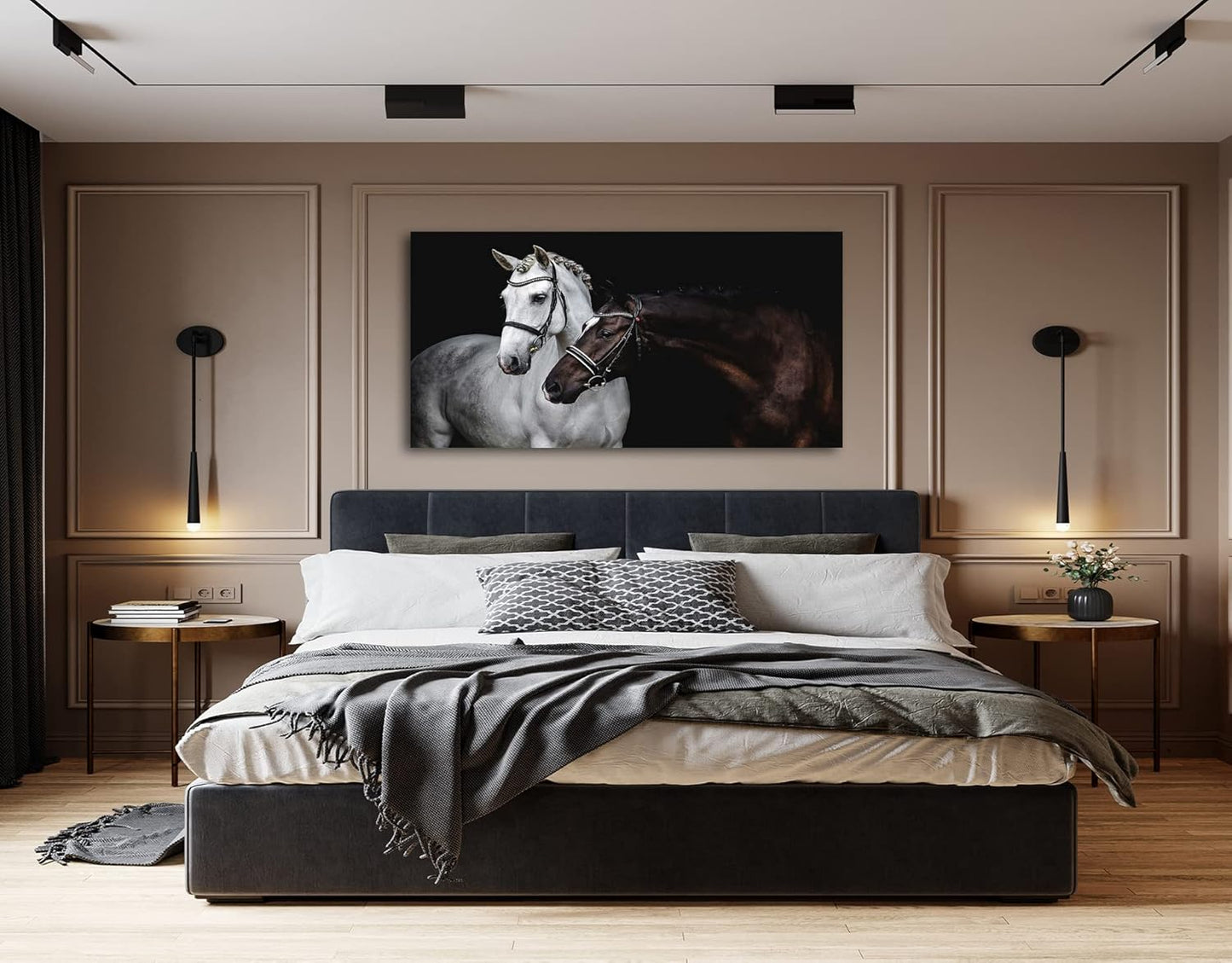Jiuqinghua Wall Art Canvas Print Picture White and Brown Horses 1 Panel Wild Animal Painting Artwork for Living Room Bedroom Office Home Wall Decor Stretched and Framed Ready to Hang 24x48inches