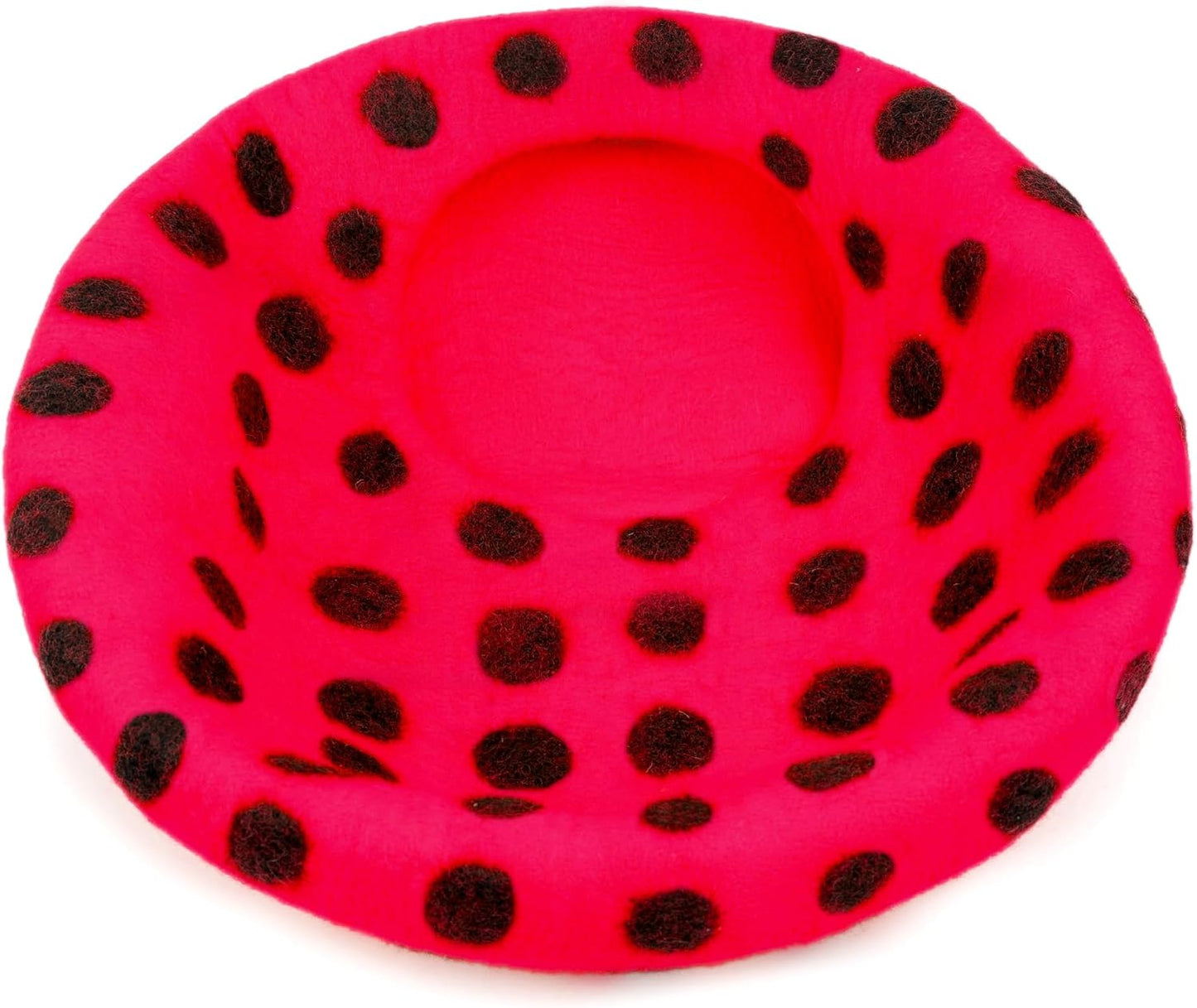 Woolygon Premium Felt Cat Cave Bed - Polka Dot Series - Wool Kitty Beds Handcrafted Kitten Caves Bed for Indoor Cats - Eco-Friendly Merino Wool, Foldable Cat Hideaway Cat Houses (Red/Black Dots)