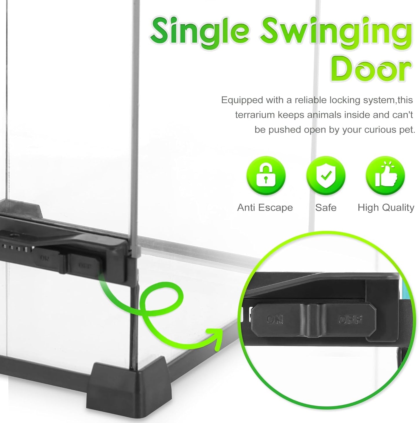 Mini Reptile Glass Terrarium 8"x8"x12" Durable Reptile Habitat Tank with Heat Resistant Aluminum Alloy Frame, Single Swinging Doors for no Jam by Sand and Other Debris