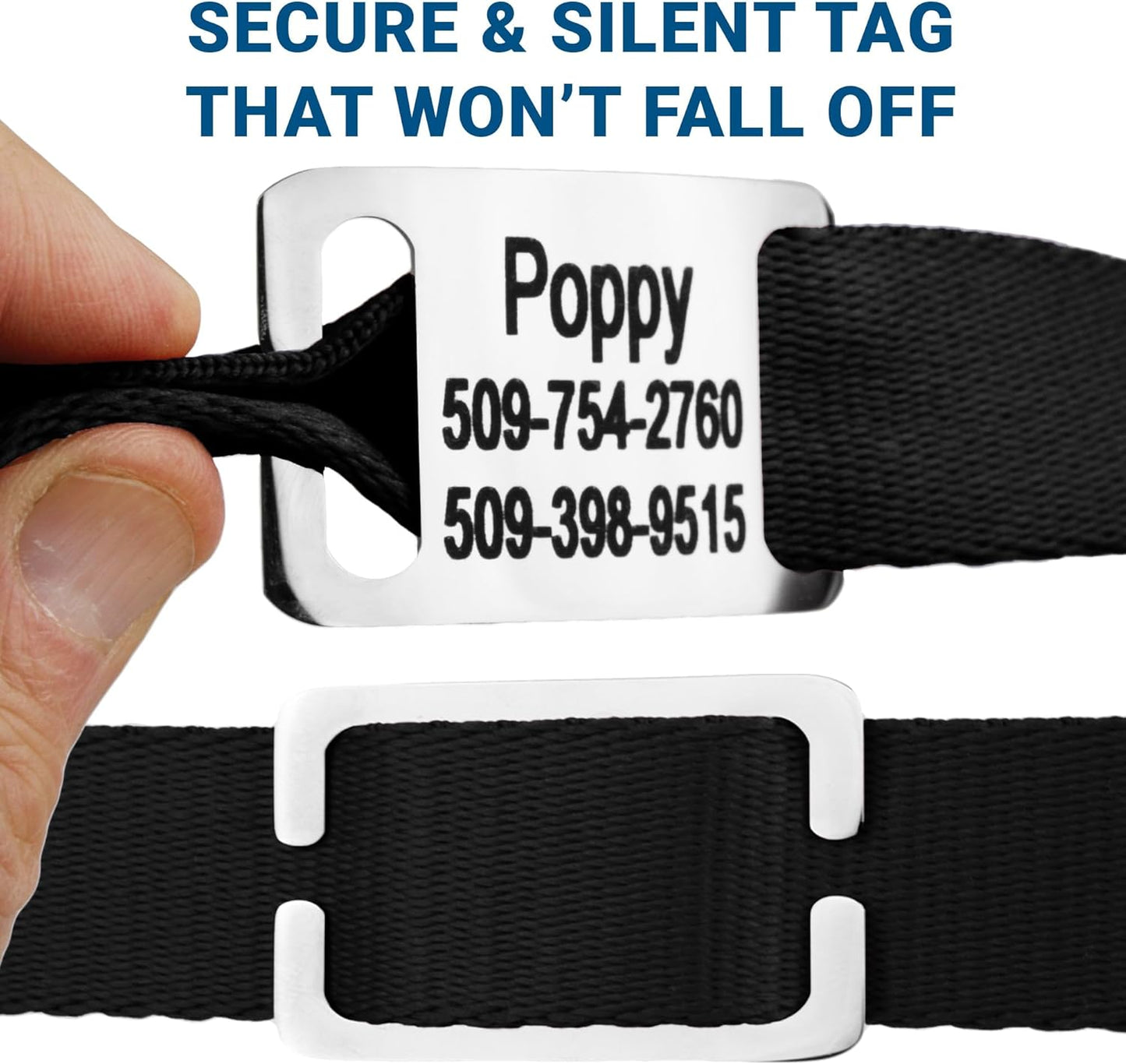 GoTags Personalized Dog Collar with Nameplate, Adjustable Dog Collar with Custom Engraved Slide On Pet ID Tag in Stainless Steel, Silent, No Noise Dog Tag (Charcoal, Medium)