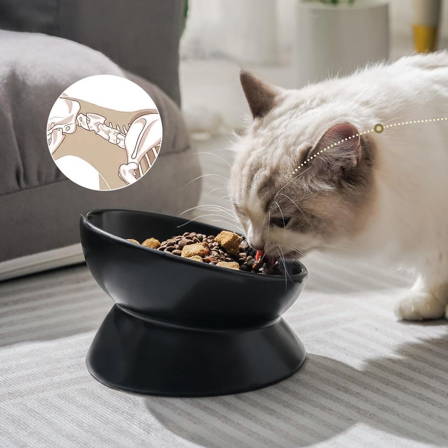 YINGFAN Elevated Cat Bowls, 5oz Ceramic Raised Cat Bowl for Cats/Kittens with Tilted Design, Porcelain Cats Feeding Dishes for Food/Water, Anti Vomit, Microwave & Dishwasher Safe (Black)