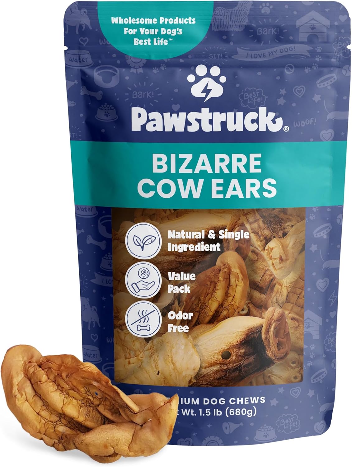 Pawstruck Natural Bizarre Cow Ears Bargain Bag – Rawhide-Free, Highly Digestible, Low Calorie & Long-Lasting Chew Treat for All Breeds – 1.5 lb Bag