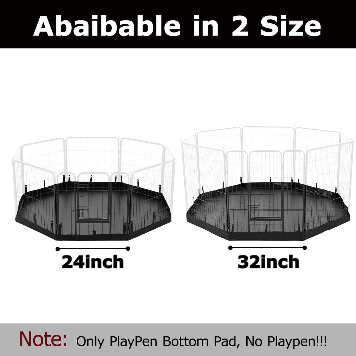 PJYuCien Dog Playpen Bottom Pad, Fits 24 Inch Width 8 Panels Regular Octagon Metal Exercise Pet Playpen, Black (Note:Playpen Not Included)