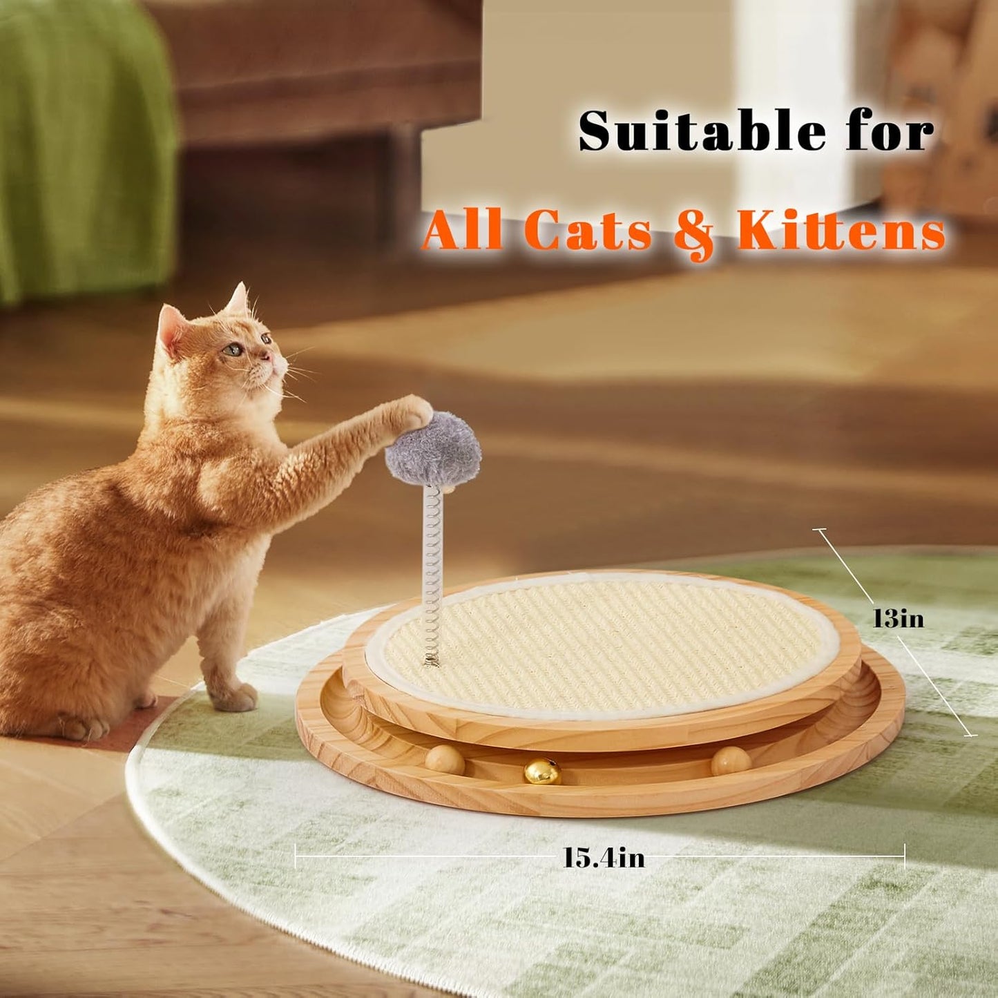 Cat Scratcher, Cat Natural Sisal Scratching Pad, Kitten Interactive Toy with Ball Track Spring Ball for Chasing Hunting Mental Physical Exercise Puzzle