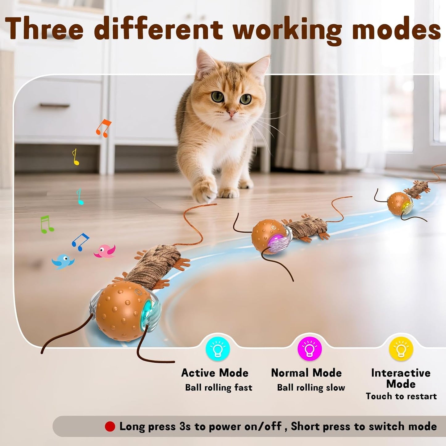 Interactive Cat Toy Ball - Automatic Interactive Cat Toy Designed by Mice, A Mobile Cat Ball, Boring Indoor Cat Toys