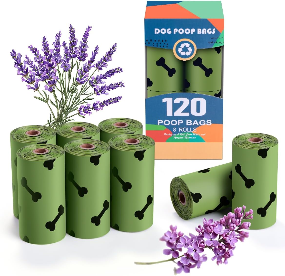 Green Dog Poo Bags Lavender scent -120 Large Biodegradable Poop Bags, Extra Thicken Strong Corn Starch Blended Compostable Leak Proof Poop Waste Bag for Dogs