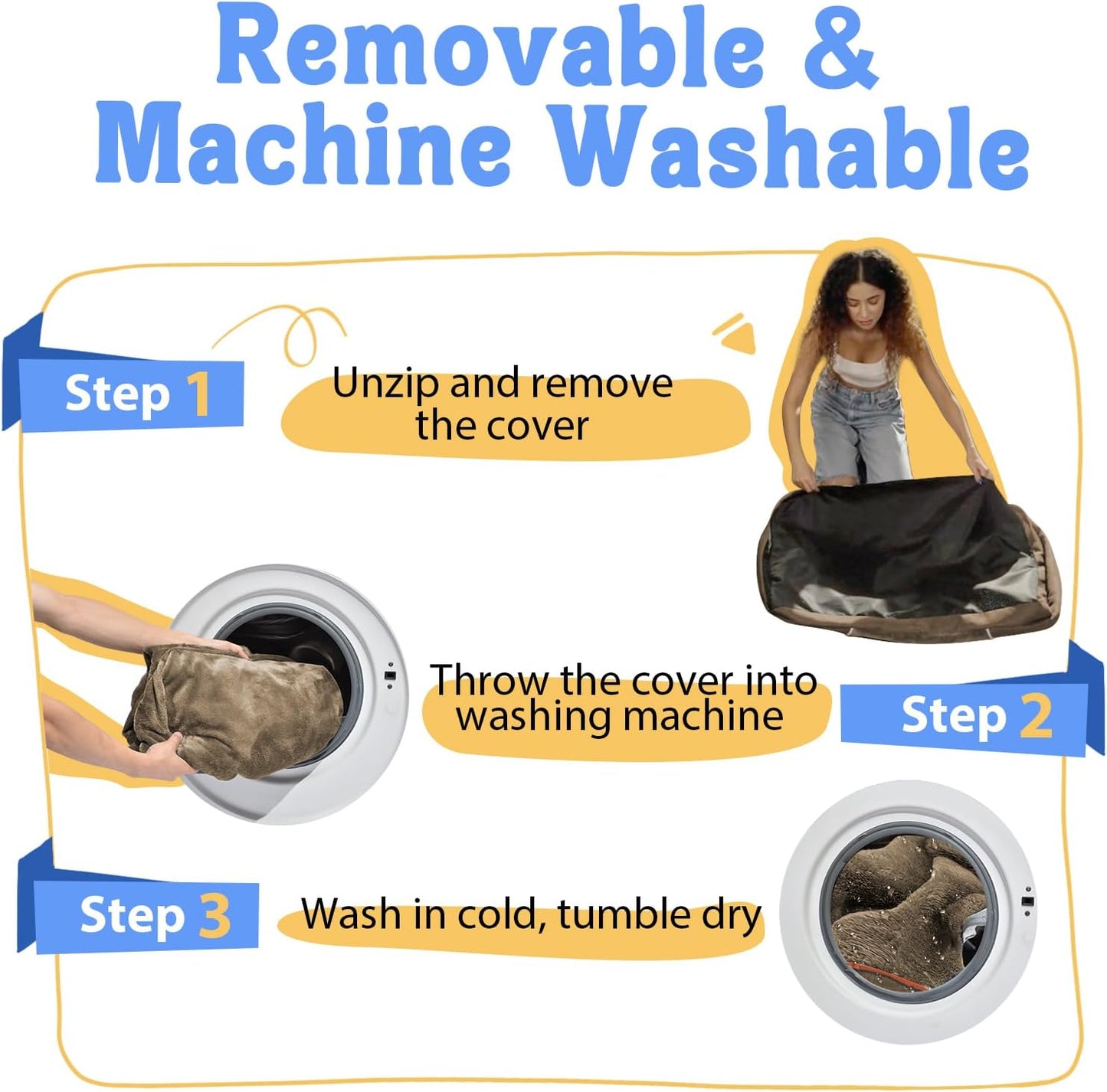 Washable Orthopedic Large Dog Bed - XL Large Dog Bed with Removable Bolsters Cover Foam Support Big Dogs Beds Non-Slip Bottom & Waterproof