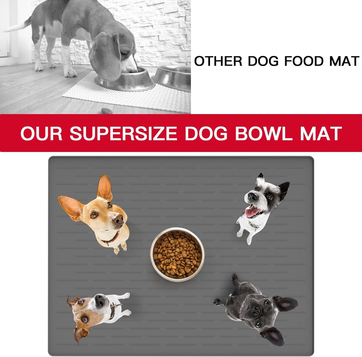 39.4"x29.5" Large Pet Food Mat, Silicone Dog Mats for Food and Water, Nonslip Pet Feeding Mats for Floors,Dog Cat Bowl Mat with Raised Edges, Black