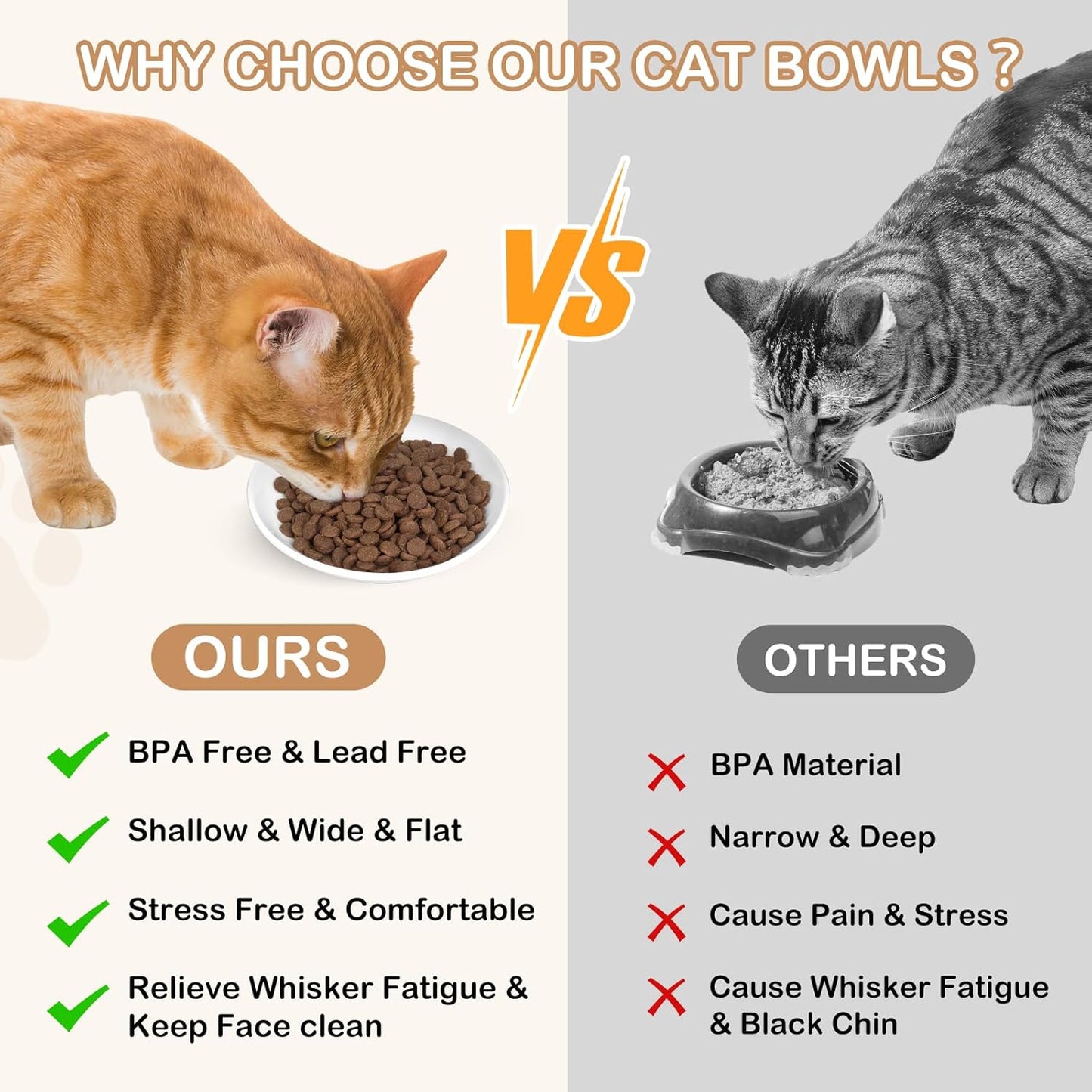 TRUVIC 4 Pack Ceramic Cat Food Bowls, 5.9 Inch Ceramic Cat Dishes Set for Indoor Cats and Small Dogs, Anti Whisker Fatigue Kitten Bowls, Wide Shallow Kitten Plates for Food and Water (Cat's Paw)