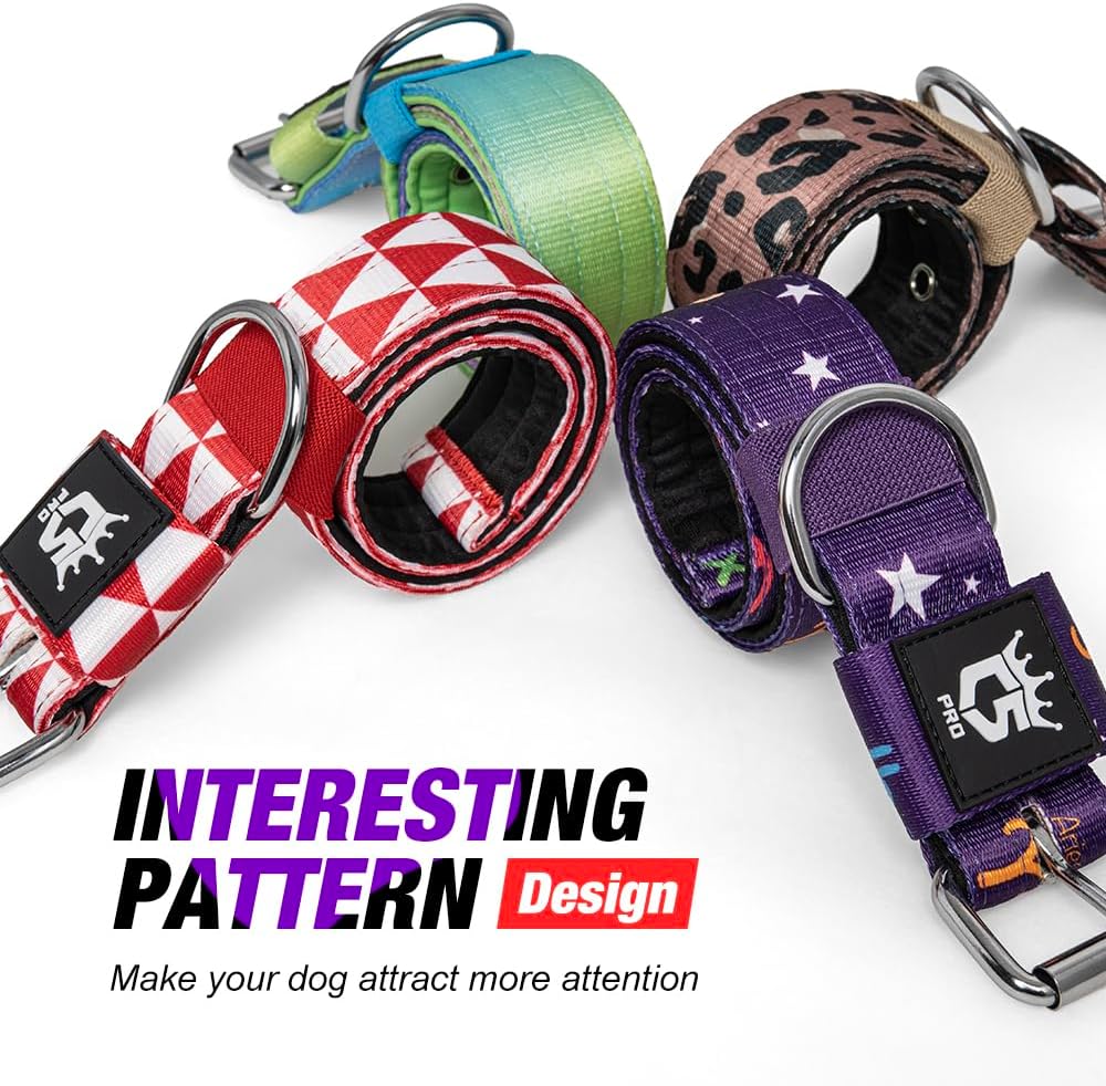 TSPRO Tactical Dog Collar 1.5 Inch Wide Thick Dog Collars with Heavy Duty Metal Buckle, Durable, Strong, Adjustable for Medium to Large Dogs (Leopard Print L)