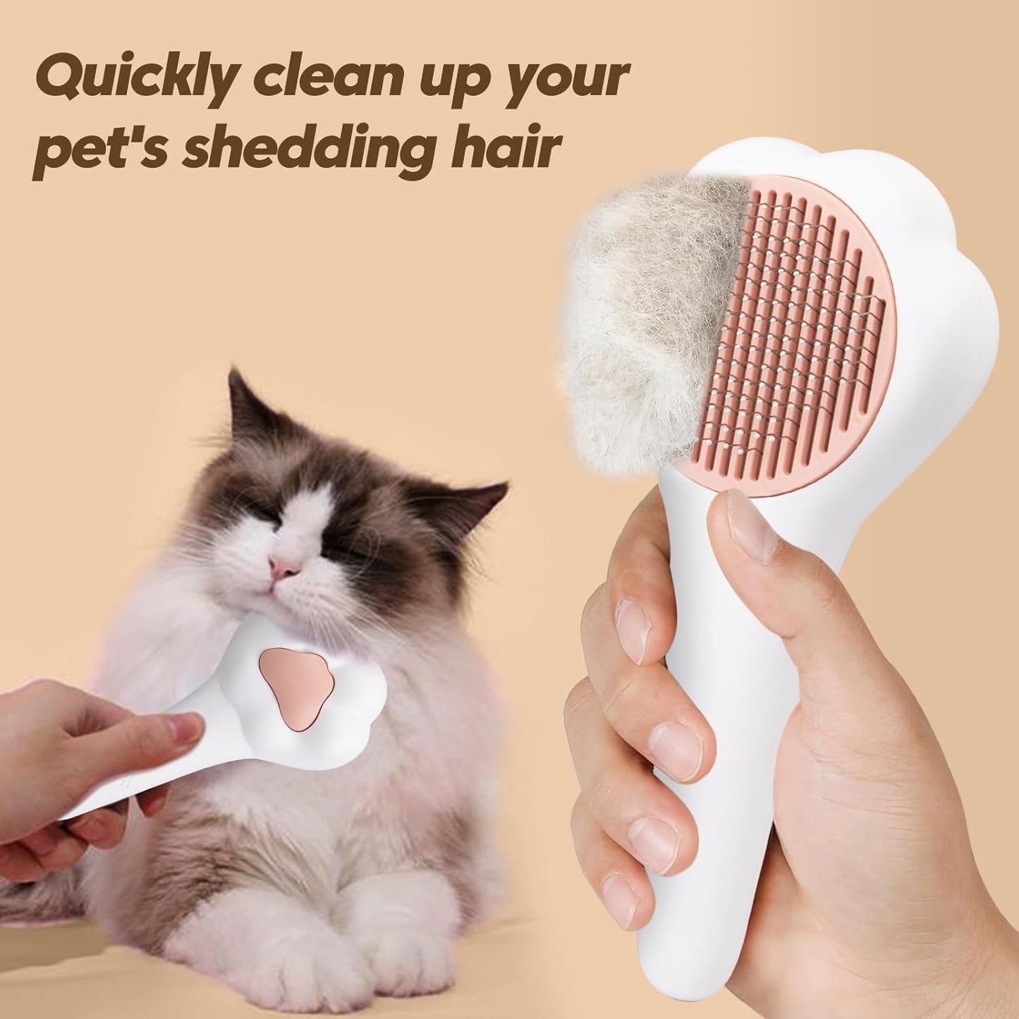 Self-Cleaning Cat Brush with Cat Nail Clipper 2-Pieces Set, Daily Cleaning Grooming Kit for Small and Medium-sized Dogs and Cats, Designed to Remove Shedding Fur and Trim Sharp Claws of Your Pets
