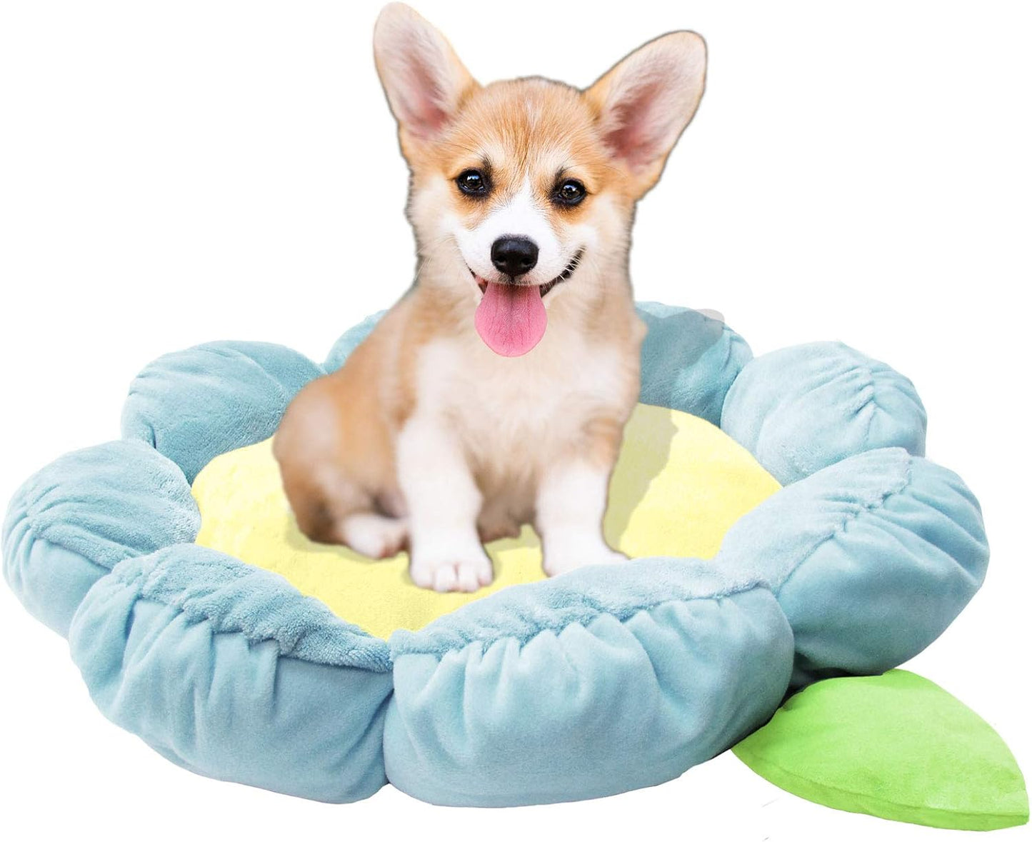 TONBO Soft Plush Small Cute and Cozy Nature Dog Cat Bed, Washer and Dryer Friendly (Blue Flower)