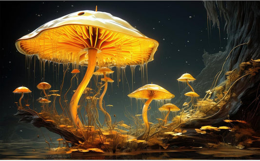 Fantasy Mushrooms Aquarium Background Fantasy Mushroom in Magical Enchanted Fairy Tale Stream Reptile Tank Enclosure Terrarium Backgrounds Mushroom Theme Landscape Fish Tank Backgrounds 36x24in
