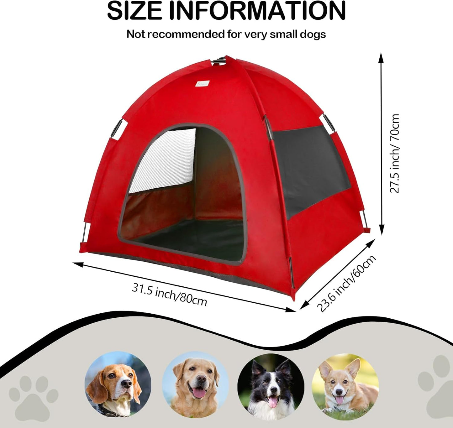 Red, Large Cat & Dog Waterproof Tent House - Washable Indoor/Outdoor Bed, Cave Nest for Small Pets