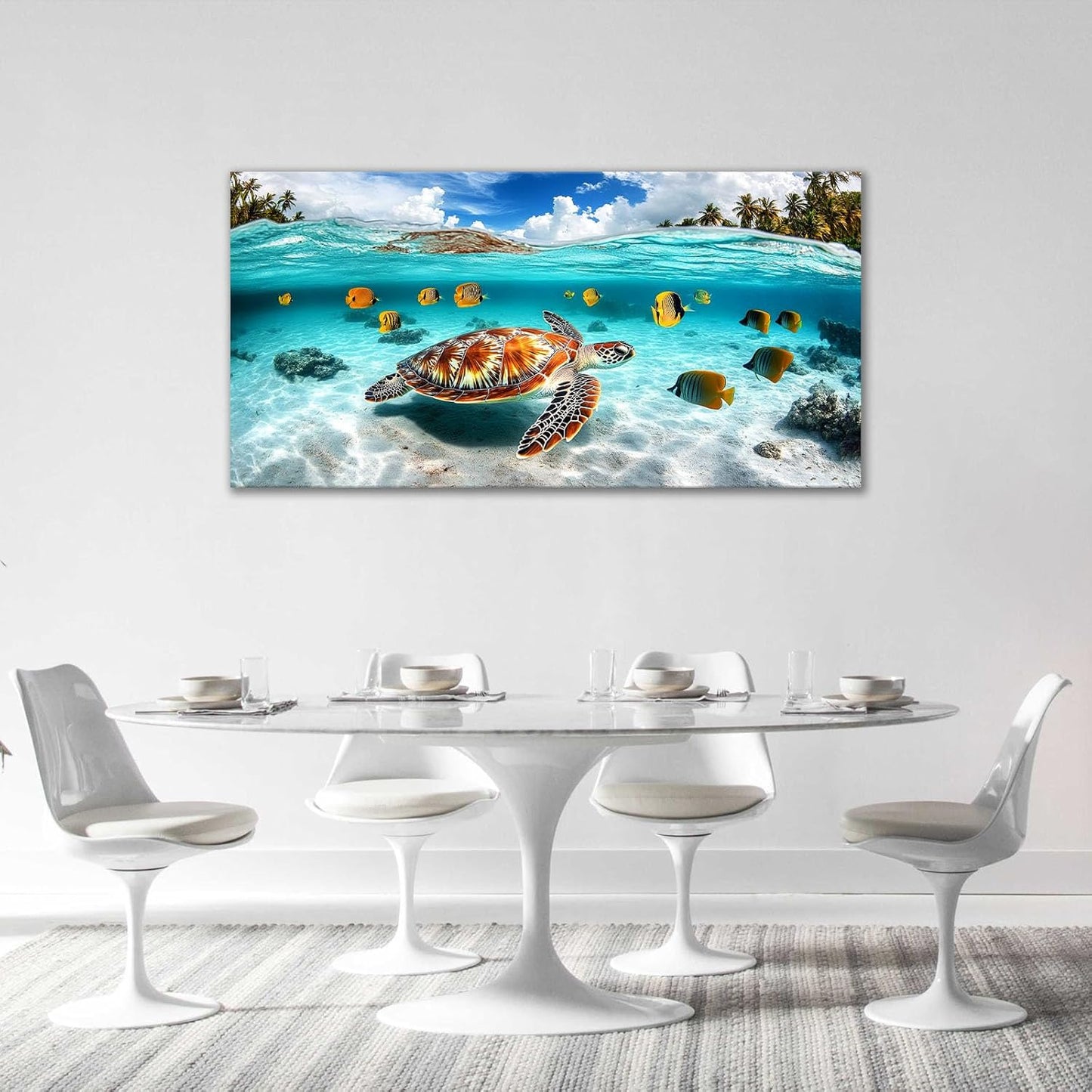 Quorin Sea Turtle Large Wall Art Coastal Undersea Beach Fish Pictures Wall Decor Tropical Island Canvas Print Painting Artwork for Bathroom Living Room Bedroom 30"x60"