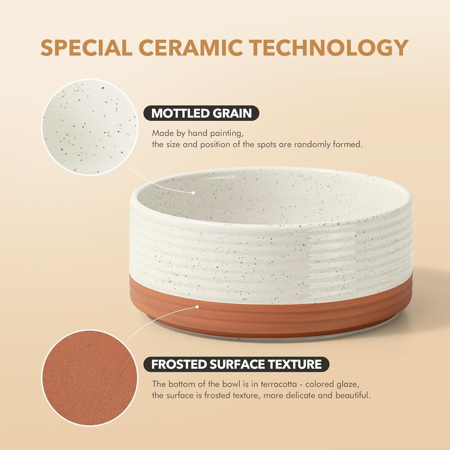 Ceramic 7.3inch Raised Dog Bowl Set, Elevated with Acacia Wood Stand, Food and Water Bowl for Medium Breed Dogs, Weighted Pet Dishes(41oz, Vanilla White)