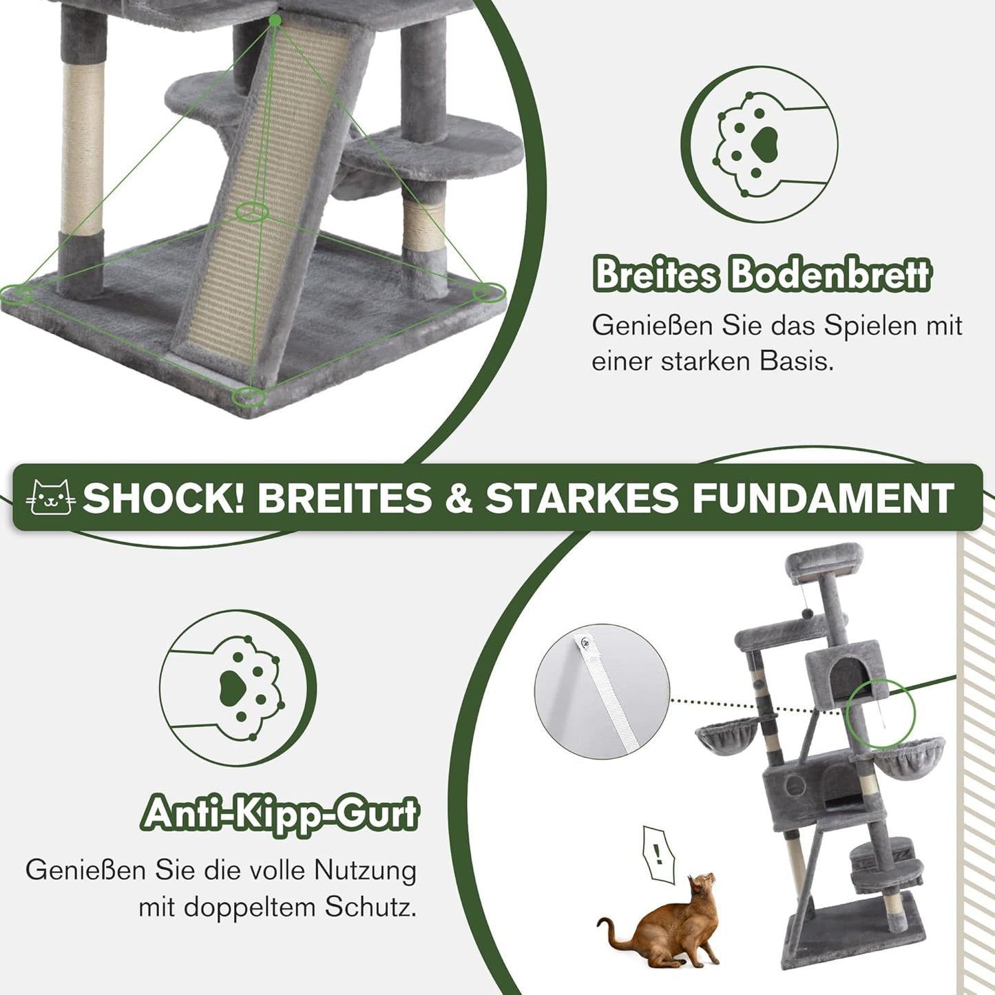 MUTICOR 66 Inches Multi-Level Large Cat Tree Tower for Indoor Big Feline/Cozy Plush Perches/Condo/Sisal Scratching Posts/Hammock and Baskets/Activity Center Play House/Wide Base/Grey