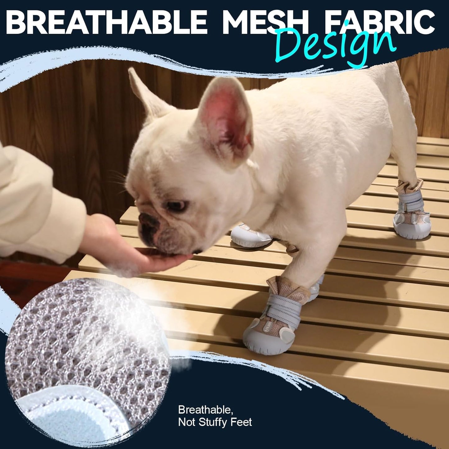 Dog Shoes for Large Small Medium Dogs, Breathable Mesh Dog Boots & Paw Protectors for Summer Hot Pavement Winter Snow, Waterproof Anti-Slip Dog Booties for Hiking Hardwood Floors(Blue-Beige3)