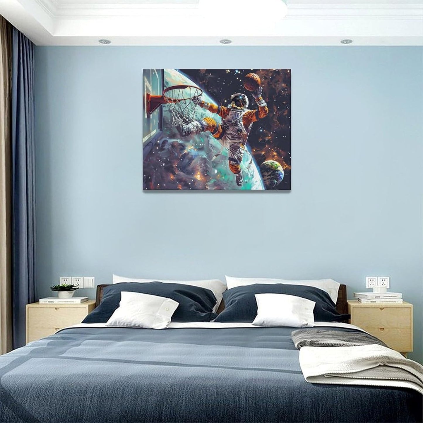 Quorin Astronaut Wall Art Funny Spaceman Basketball Pictures Space Galaxy Planet Wall Decor Canvas Print Painting Artwork for Bathroom Living Room Bedroom 16"x20"