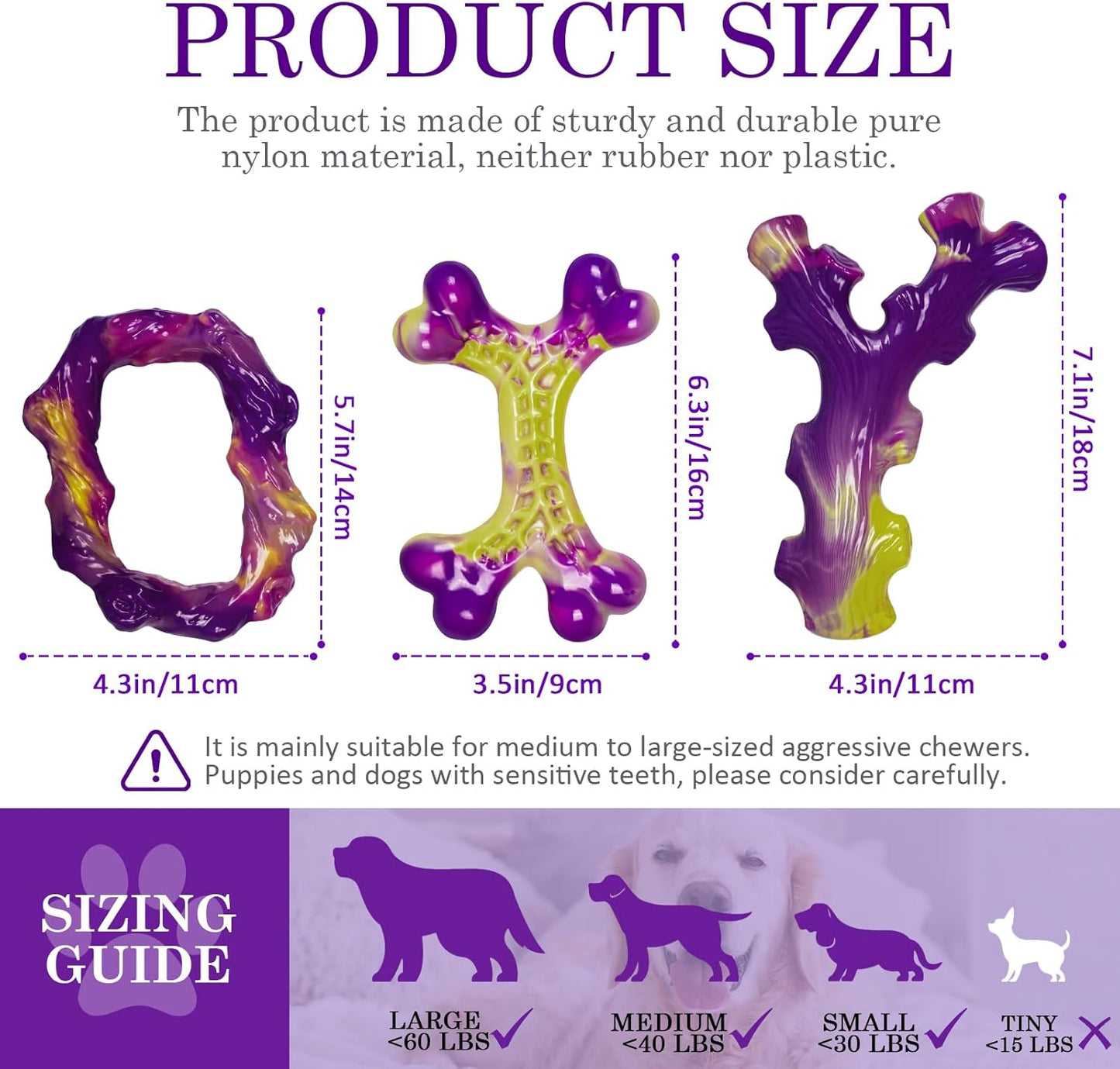 Tough Dog Toys for Aggressive Chewers 3 Pack, Indestructible Dog Toy for Large Dogs, Bacon Flavored, Keeps Dogs Busy