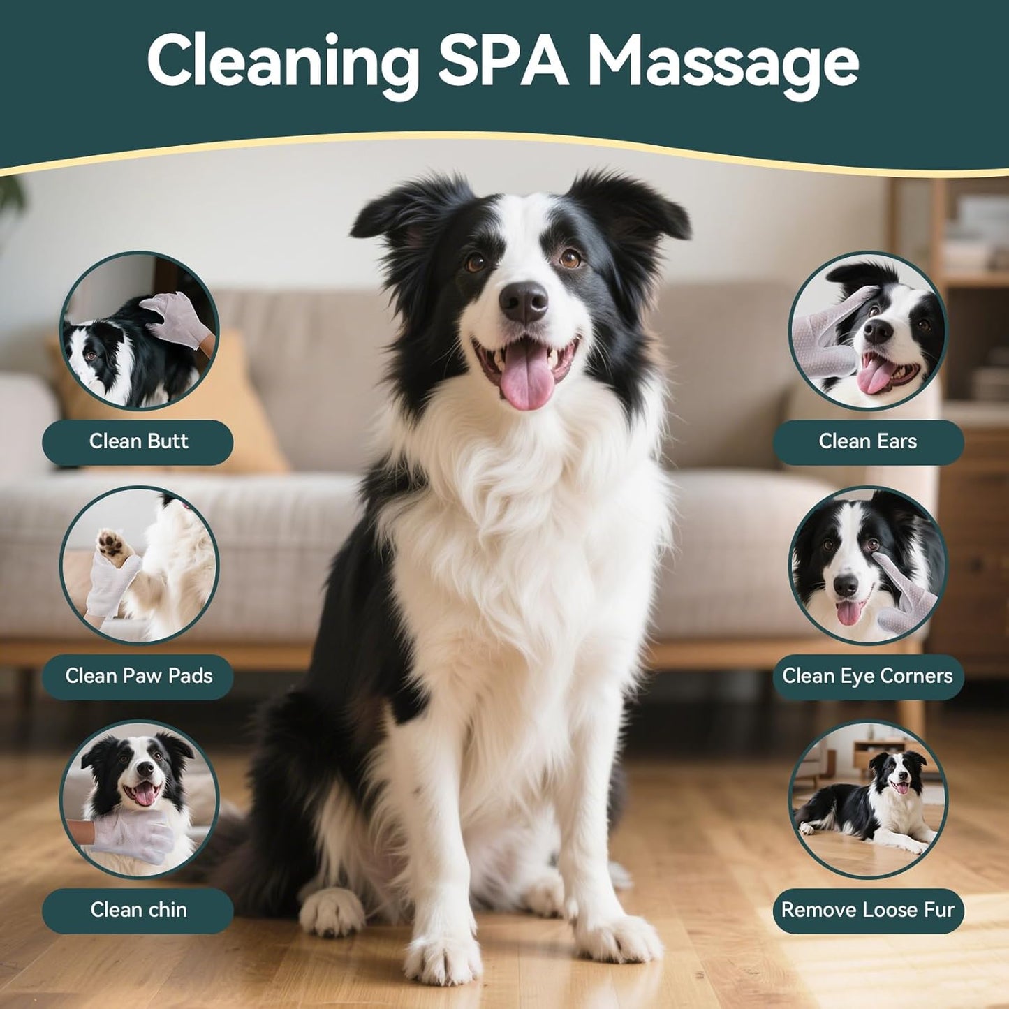 WLP Pet Glove Wipes for Dogs & Cats, Cleaning Deodorizing Hypoallergenic Hydrating Grooming Wipes, Individually Wrapped, Enriched with Aloe & Jojoba Oil for Daily Care, Traveling (6 PCS)