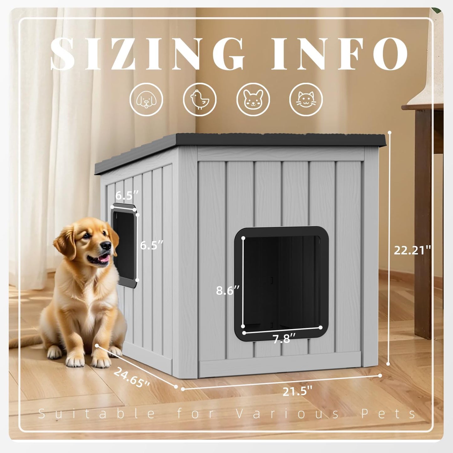 Dog House Small Dog Houses Outdoor with Sloped Roof Waterproof Ventilated Design Easy to Clean Elevated Floor Easy Assembly for Middle Sized Dogs