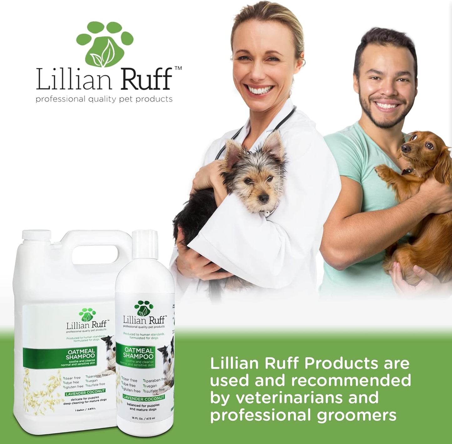 Lillian Ruff Calming Oatmeal Pet Shampoo for Dry Skin & Itch Relief with Aloe & Hydrating Essential Oils - Replenish Moisture & Deodorize - Tearless Dog Shampoo for Normal/Sensitive Skin (Gallon)