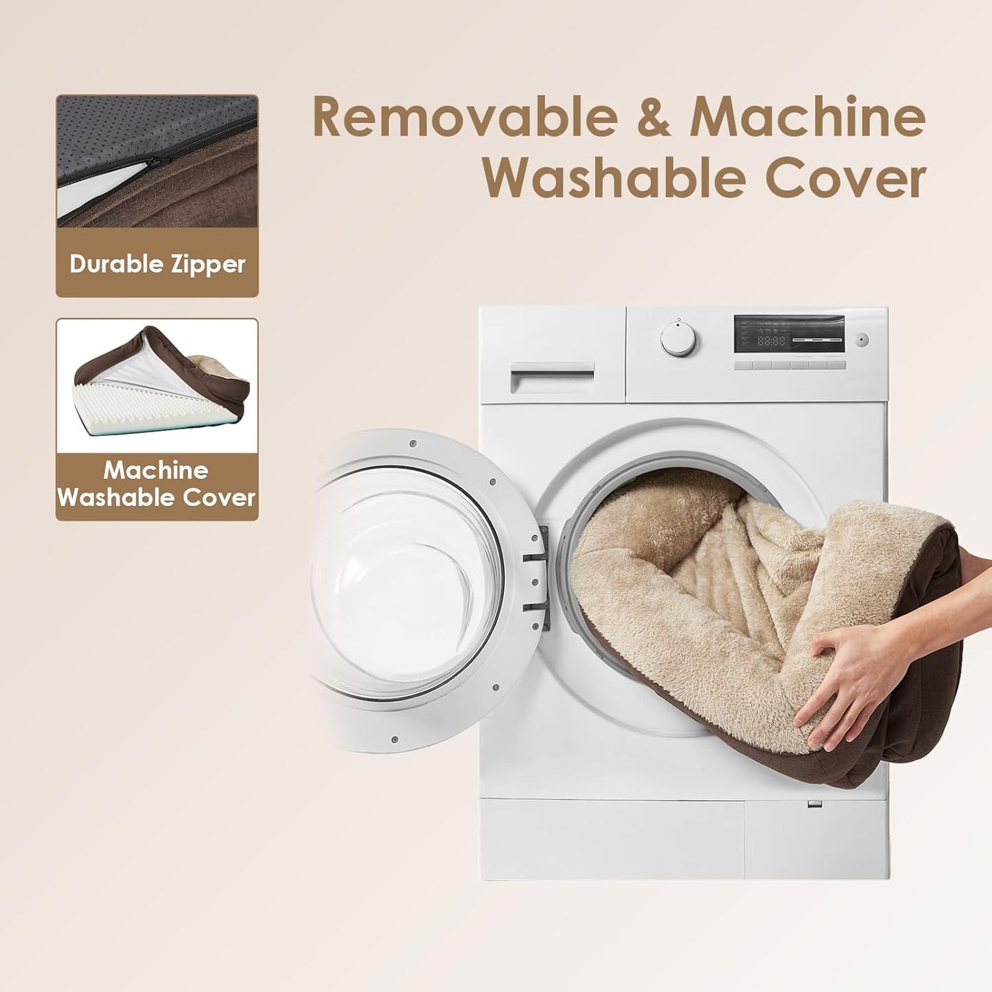 EHEYCIGA Memory Foam Dog Bed for Medium Size, Orthopedic Dog Sofa with Sides and Waterproof Liner, Washable Bolster Pet Couch with Removable Cover, 35x22x6.5 Inch, Brown