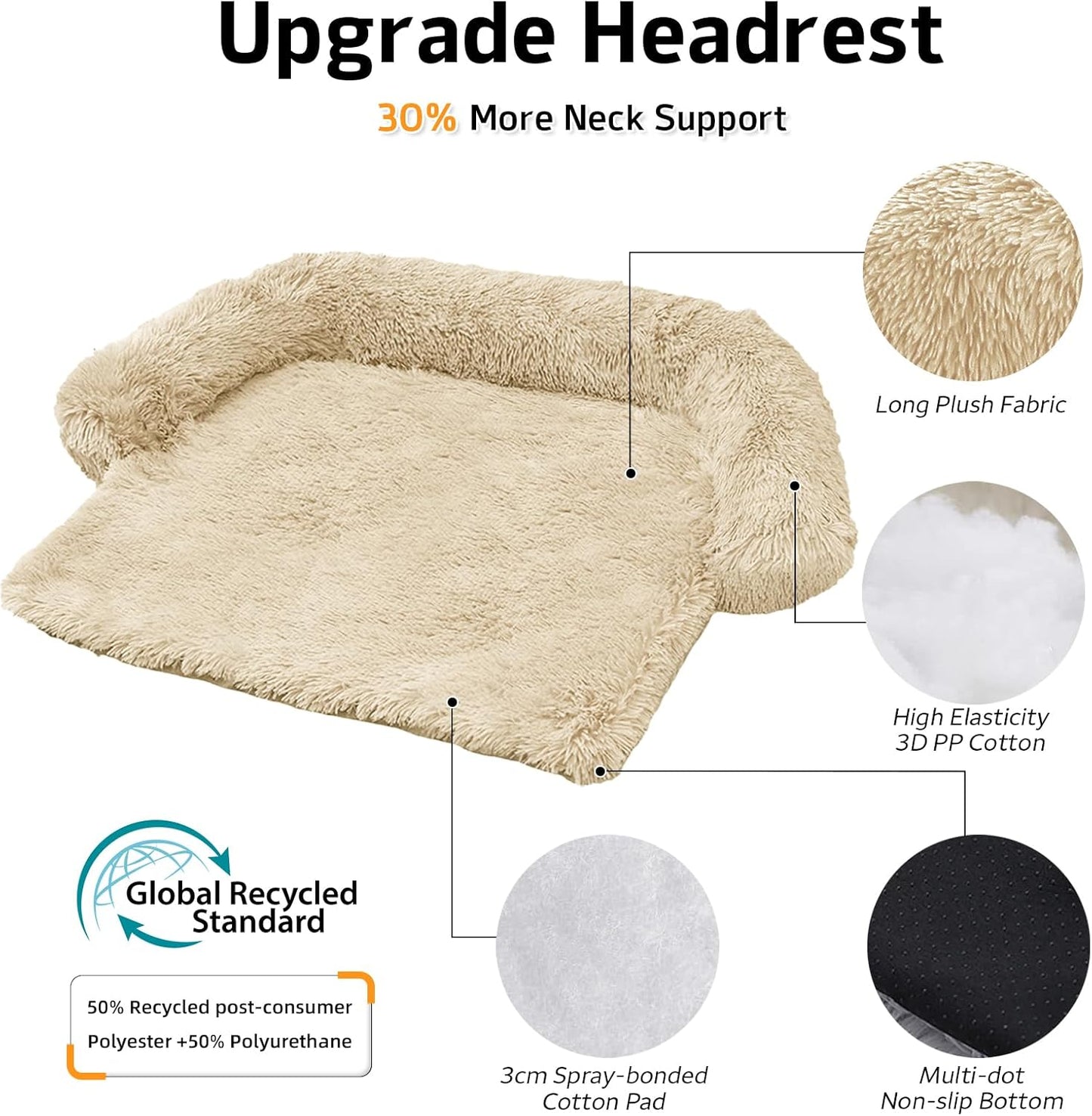 Calming Dog Bed Fluffy Plush Dog Mat for Furniture Protector with Removable Washable Cover for Large Medium Small Dogs and Cats (Medium, Beige)