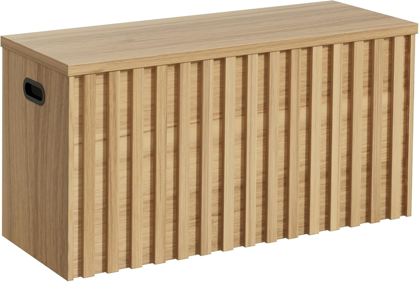 UEV Storage Bench,39.4" Wood Box, Storage Trunk with 2 Safety Hinges, Ottoman Storage Chest, Fluted Storage Bench for Bedroom, Entryway, Living Room(Natural Wood)