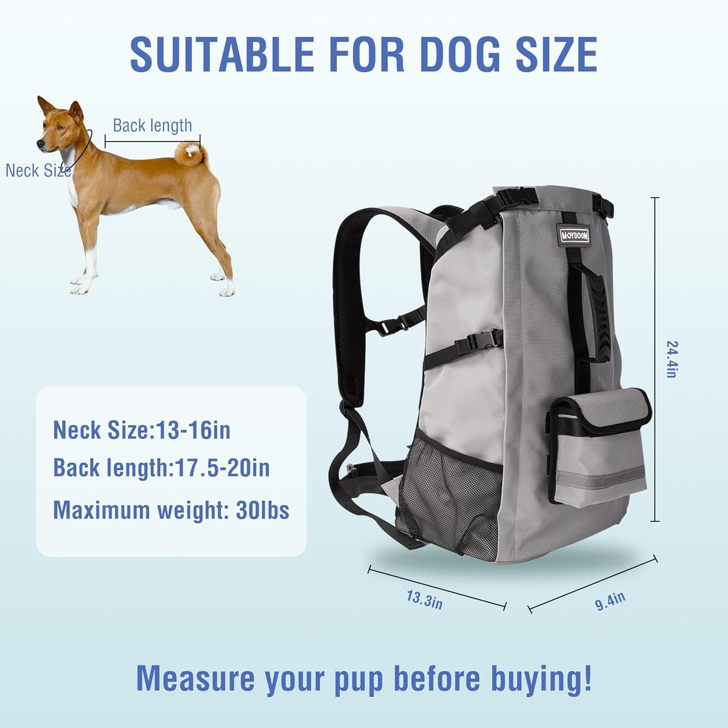 Dog Backpack for Small & Medium Dogs - Adjustable Pet Carrier for Travel & Hiking, Hands-Free Puppy Backpack with Storage Pockets, Breathable Mesh, Reflective Strips & Non-Slip Handle