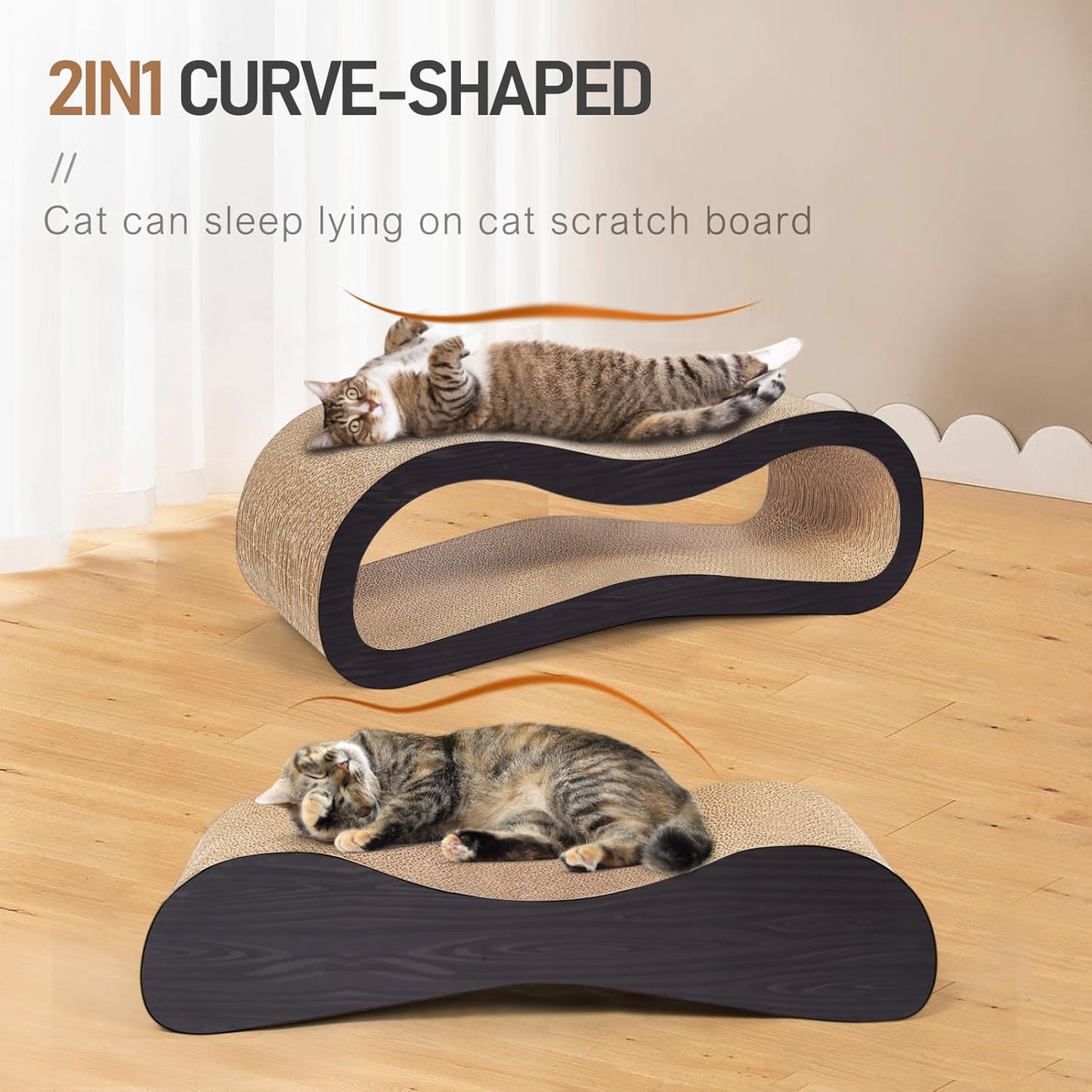2 in 1 Cat Scratcher Cardboard Lounge Bed, Cat Scratching Post, Durable Board Pads Prevents Furniture Damage,Large,Brown