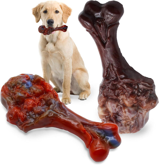 Dog Chew Toys for Aggressive Chewers, Indestructible Dog Toy for for Medium/Large Breed, Tough Nylon Teething Bone Toy to Keep Them Busy,Bacon and Real Beef Flavor (Beef+Bacon Flavor, 2 Pack)