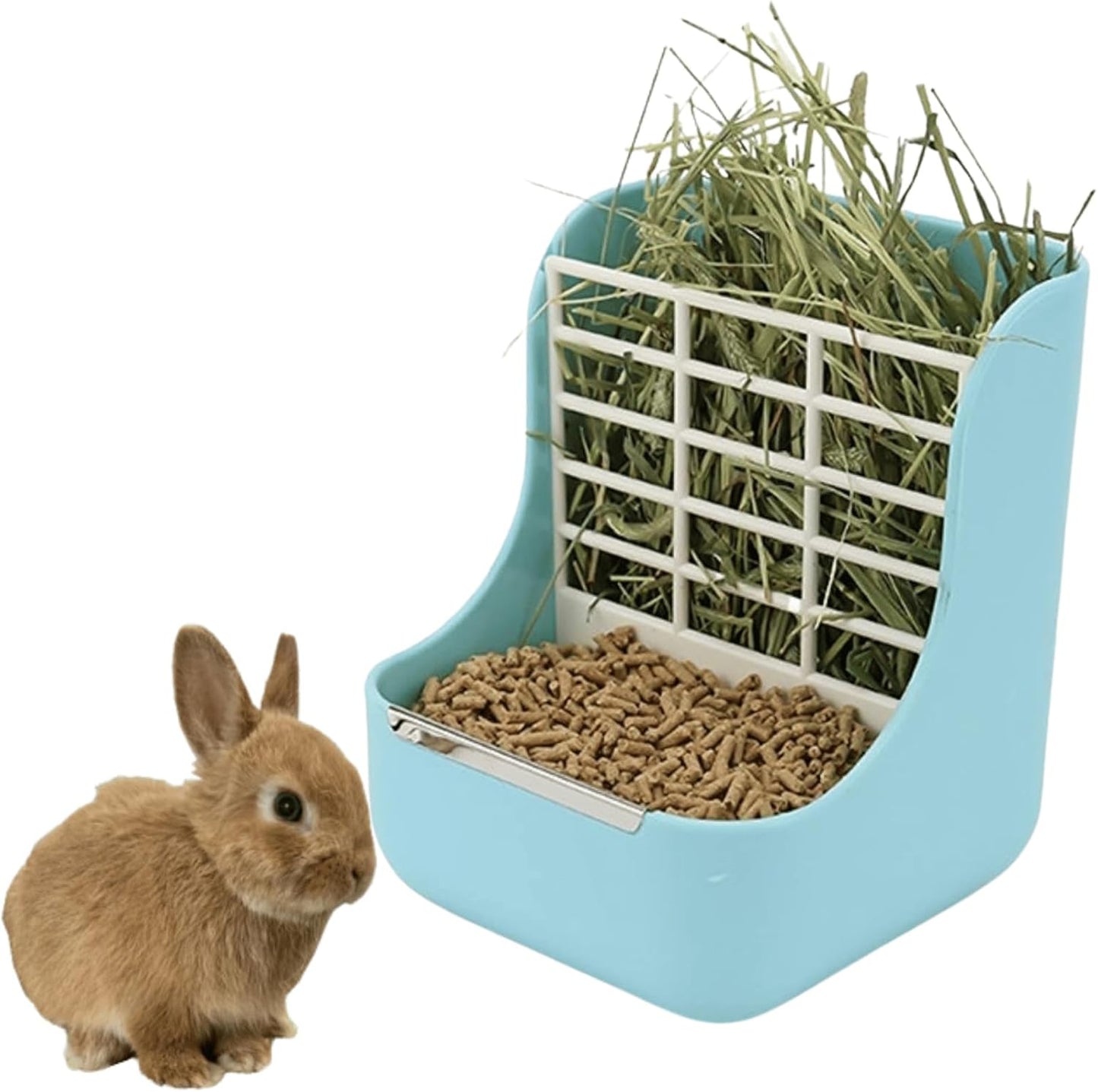 2 in 1 Food Hay Feeder for Guinea Pig, Rabbit Feeder, Indoor Hay Feeder for Guinea Pig, Rabbit, Chinchilla, Feed Bowls Use for Grass & Food (Blue)