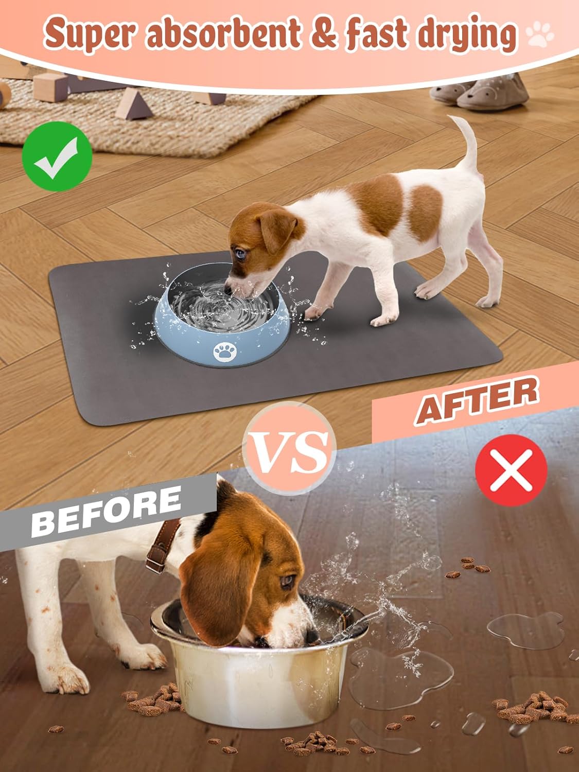 Quick Dry Absorbent Dog Food Mat, 19 x 12 in Diatom Mud Dog Water Bowl Mat, No Messy Anti-Slip Pet Feeding Mat Dog Supplies for Small Dogs